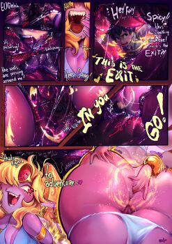 1boy 1girl 2024 absurdres anal anal_fingering anal_object_insertion antennae anus armlet aroused ass ass_focus bare_shoulders bikini bikini_pull black_eyes black_footwear black_hair blonde_hair blue_bikini blush bracelet brown_pants brown_sash close-up clothes_pull collarbone colored_skin commentary deep_skin english_commentary english_text fairy fairy_wings fingering forehead_jewel from_behind giant giantess gold grabbing_own_ass hair_over_one_eye happy heart highres huge_ass index_finger_raised inside_creature jewelry laughing leg_warmers legs_together long_sleeves multiple_views object_insertion onkinky open_mouth original panels pants pointy_ears ponytail purple_skin pussy red_eyes revealing_clothes shirt shoes short_hair shrinking sideways_glance spicy_(onkinky) spread_ass stirrup_legwear stuck swimsuit teasing tiara toeless_legwear trapped troll_face tsurime vore white_shirt wings x-ray