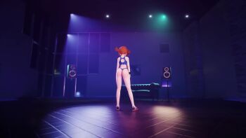 1girl 3d abs animated ass asymmetrical_hair blush bouncing_ass bouncing_breasts breasts cowboy_shot dancing female_focus green_eyes grin gym_leader h264_(codec) hand_on_own_hip highres large_breasts looking_at_viewer midriff mikumikudance misty_(pokemon) mu_mmd muscular navel nintendo orange_hair pokemon pokemon_frlg ponytail short_hair shorts side_ponytail smile solo standing tagme thick_thighs thighs thong video wristband