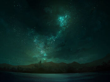 chinese_commentary cloud commentary_request green_sky lake mountainous_horizon n_(nnn2927) no_humans original scenery sky sky_focus star_(sky) starry_sky