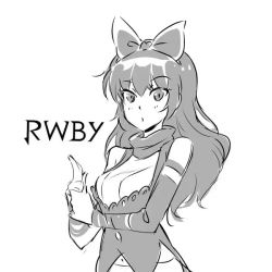 1girl animated black_hair blake_belladonna blush bow breasts closed_eyes closed_mouth english_text fan fang female_focus flower iesupa looking_at_viewer medium_breasts monochrome open_mouth outstretched_arms ribbon rose rwby smoke solo transformation video