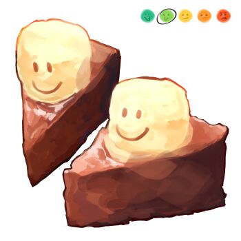 absurdres cake cake_slice character-themed_food food food_focus highres himochuu no_humans roblox smiley_face