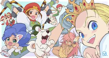 Rule 34 | 2022, 6+girls, absurdres, aiming, aiming at viewer, animal costume, animal ears, animal hands, armor, armored dress, armored skirt, arms up, bare legs, basket, beret, blonde hair, blue background, blue eyes, blue hair, blush, bodysuit, boots, bracelet, breasts, brown hair, b.b. hood, cammy white, camouflage, capcom, capcom fighting collection, cat ears, cat girl, cat tail, caveman, chibi, claws, cleavage, convenient censoring, crown, cyberbots, devilot de deathsatan ix, dog, dot nose, dress, fang, feather hair ornament, feathers, felicia (darkstalkers), fingernails, forehead, gradient background, green armor, green bodysuit, green eyes, hair ornament, happy, hat, highres, higurashi ryuuji, hood, jewelry, kneeling, leg up, long hair, looking at viewer, mao (cyberbots), monster girl, multiple girls, necklace, official art, one eye closed, open mouth, outstretched arms, patterned clothing, pearl necklace, pink hair, pocket fighter, pointing, pointing at viewer, polka dot, polka dot background, puffy sleeves, red footwear, red hood, red skirt, shirt, sidelocks, skirt, smile, smug, spread arms, street fighter, street fighter ii (series), tail, tan, tao (warzard), teeth, tiara, upper teeth only, darkstalkers, warzard, waving, white fur, white shirt, yellow eyes