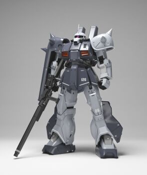 3d beam_cannon cable color_variation commentary_request derivative_work gassan_(7nan8ku) gradient_background gundam gundam_unicorn highres hizack hizack_custom machinery mecha mecha_focus neo_zeon no_humans one-eyed radio_antenna realistic robot science_fiction shield