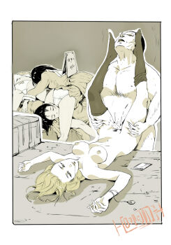 1boy 5girls ass body_pile border bouncing_breasts breasts closed_eyes clothed_female_nude_female clothed_female_nude_male collarbone corpse cum cum_in_pussy cum_overflow d8800880 death dog_tags drooling empty_eyes eyebrows fat fat_man fingernails groin half-closed_eyes hetero leg_grab limited_palette lips long_hair lying medium_breasts midriff monochrome multiple_girls necrophilia nipples nude on_back outside_border panties pubic_hair qianxian_.ver school_uniform serafuku sex spread_legs stack tagme text_focus thigh_grab thighhighs uncensored underwear vaginal