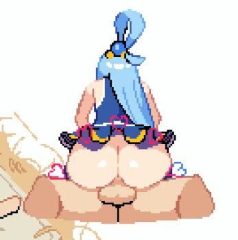 1boy 1girl ahoge animated animated_gif anus aqua_(konosuba) aqua_hair ass blue_hair blue_shirt blue_skirt boots bouncing bouncing_ass clothed_female_nude_male clothed_sex cowgirl_position from_behind girl_on_top hair_ornament hair_rings heart hetero huge_ass kono_subarashii_sekai_ni_shukufuku_wo! leaning_forward long_hair looping_animation miniskirt no_panties nude paid_reward_available penis pixel_art pussy sex shirt sim0n404 simple_background single_hair_ring skirt sleeveless sleeveless_shirt straddling tagme testicles thigh_boots uncensored vaginal white_background