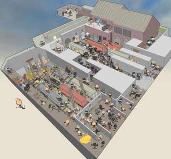 19vodnik 6+boys 6+girls absurdres animal_ears barrel bird blonde_hair blood bottle box c4 cardboard_box cat_ears cat_girl chibi chicken commentary corpse counter-strike counter-strike_(series) crate de_train dual_wielding english_commentary explosion explosive gameplay_mechanics gas_mask graffiti grenade highres holding knife ladder lying mask multiple_boys multiple_girls neco-arc niko_(oneshot) on_back on_stomach oneshot_(game) pilk radiation_symbol railroad_tracks riot_shield shield smoke train_station tsukihime x_x