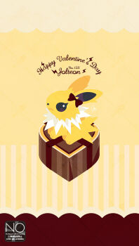 Rule 34 | animal focus, bow, brown bow, candy, character name, chocolate, chocolate heart, food, gen 1 pokemon, happy valentine, heart, heart-shaped food, highres, jolteon, lightning bolt symbol, meme (sleepsheep), neck fur, nintendo, no humans, pokemon, pokemon (creature), pokemon focus, star (symbol), star in eye, symbol in eye, valentine, yellow fur