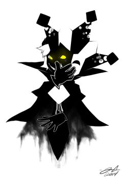 1boy boomsheika cape clown clown_boy dated dimentio evil_grin evil_smile glowing glowing_eyes greyscale grin hat jester jester_boy jester_cap mario mario_(series) mask monochrome nintendo paper paper_mario signature smile super_paper_mario watermark white_background white_hair yellow_eyes