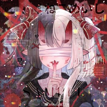 1girl bandages bandages_over_eyes bcy_username black_background black_hair black_sailor_collar black_shirt black_sleeves blood blood_from_mouth blood_on_face blood_on_hands blunt_bangs blunt_ends bow chinese_commentary collared_shirt commentary_request dated double-parted_bangs english_text fang floral_background floral_print flower gradient_horns hair_bow hair_ornament hairclip horns jewel_under_eye light_blush long_hair long_sleeves mioda_xi mixed-language_text multicolored_hair multicolored_horns necktie open_mouth original pointy_ears red_bow red_flower red_horns red_necktie red_ribbon red_rose ribbon rose sailor_collar sailor_shirt sample_watermark shirt sidelocks skin-covered_horns smile solo straight-on teeth thick_eyebrows too_many_watermarks two-tone_hair two_side_up upper_body upper_teeth_only vampire watermark weibo_watermark weibo_watermark white_hair x_hair_ornament