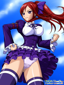 1girl breasts earrings erza_scarlet fairy_tail female_focus gothic_lolita jewelry large_breasts lolita_fashion onoe panties ponytail red_hair solo underwear
