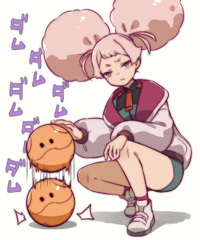 1girl afro_puffs artist_request bouncing chuatury_panlunch gundam gundam_suisei_no_majo haro jacket pink_hair robot