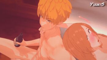 3d alcohol animated animated_gif beer bleach breasts cheating_(relationship) condom condom_wrapper inoue_orihime koikatsu_(medium) kurosaki_ichigo large_breasts lowres netorare used_condom white_legwear yuukis