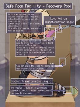 1girl alternate_language armbinder arms_behind_back bandeau bdsm blindfold blonde_hair bondage bound box collar dark-skinned_female dark_skin dildo_gag english_text feeding flat_chest force-feeding gag gagged highres hitachi_magic_wand kuzlin legbinder loli metal_collar original ponytail remote_control_vibrator restrained rope saliva seiza sex_toy shibari short_hair sitting solo tongue tongue_out two_side_up vibrator white_bandeau x-ray yellow_eyes