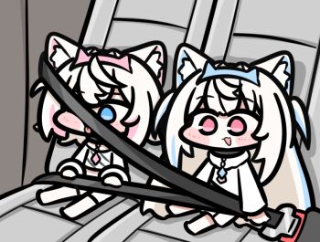 Rule 34 | 2girls, animal ears, chibi, dog ears, dog girl, fuwawa abyssgard, hololive, hololive english, long hair, mococo abyssgard, multiple girls, seatbelt, siblings, sisters, sitting, tensutensu, virtual youtuber