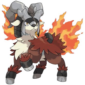 absurdres alliusis fakemon fire flairees full_body highres horns nintendo no_humans pokemon pokemon_(creature) pokemon_sage simple_background solo sugimori_ken_(style) tachi-e transparent_background yellow_eyes
