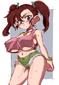 Rule 34 | 1girl, bakusou kyoudai let's &amp; go!!, blue eyes, breasts, kin-san (sasuraiga), large breasts, oogami marina, simple background, solo, white background