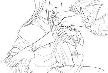 2girls akemi_homura akemi_homura_(magical_girl) avanes_d dress gloves greyscale holding_another's_foot kaname_madoka kaname_madoka_(magical_girl) kneeling long_hair mahou_shoujo_madoka_magica mahou_shoujo_madoka_magica_(anime) monochrome multiple_girls sock_pull soul_gem undressing_another yuri