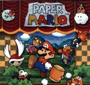 bombette bullet_bill fuzzy goomba koopa_paratroopa kooper lakilester lowres mario mario_(series) nintendo official_art paper_mario bow_(paper_mario) super_mario_bros._1