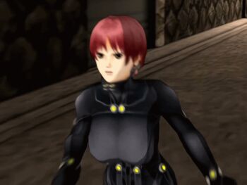 00s 1girl 3d animated animated_gif black_bodysuit bodysuit bouncing bouncing_breasts breasts breathing_(animated) brown_eyes building female_focus gantz gantz:_the_game gantz_suit kishimoto_kei konami large_breasts looping_animation outdoors red_hair road running shiny_clothes short_hair skin_tight solo street upper_body