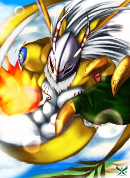 claws digimon dragon goddramon highres mask punch red_eyes