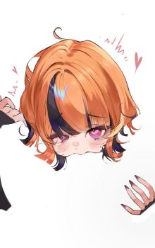 Rule 34 | 2girls, black streaks, blush, chmoonyka, commentary, cunnilingus, female pov, fingernails, heart, heart-shaped pupils, highres, hololive, hololive english, long fingernails, long hair, meme, multiple girls, negative space cunnilingus (meme), oral, orange hair, pov, purple eyes, red nails, sweat, symbol-shaped pupils, takanashi kiara, virtual youtuber, yuri