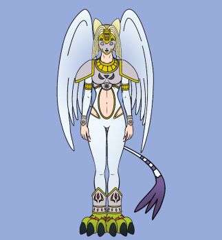 Rule 34 | armband, armor, blue background, cat, cat tail, chest plate, claws, cosplay, digimon, digimon (creature), digimon adventure 02, highres, humanization, mask, nefertimon, nefertimon (cosplay), shoulder armor, tail, wings