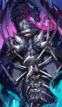 1boy artist_name black_suit chain commentary dislyte dragon_boy dragon_horns dragon_tail dragon_wings english_commentary facing_back formal_clothes from_behind furry furry_male highres horns male_focus nyles_(nidhogg)_(dislyte) sa-dui suit tail wings