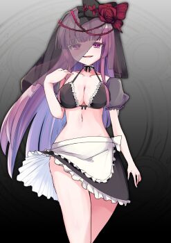 1girl alternate_costume bikini breasts bright_pupils chaos_juliet_(grimms_notes) grimms_notes highres large_breasts magic_circle maid maid_bikini narusakabronze parted_lips pink_eyes pink_hair smile solo source_request swimsuit unconventional_maid