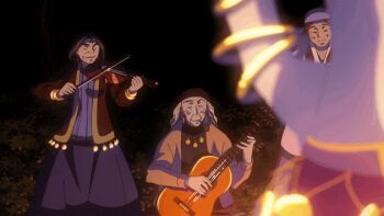 animated animated_gif ass bad_anatomy bandeau bangle black_hair bouncing_breasts bracelet breasts brown_eyes brown_hair butt_crack choker cleavage code_geass code_geass:_boukoku_no_akito dancing earrings gypsy headscarf jewelry kousaka_ayano large_breasts midriff navel purple_eyes narrow_waist