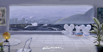 4others absurdres animal_ears artist_name body_fur book chibikemo day english_text facing_away faux_traditional_media from_behind full_body furry gen_3_pokemon grey_sky grey_theme highres indoors looking_outside maushold maushold_(family_of_four) mouse_ears mouse_tail multiple_others natsumekan nintendo ocean other_focus plant pokemon pokemon_(creature) poster_(object) potted_plant signature sky standing tail tile_floor tiles white_fur window wingull