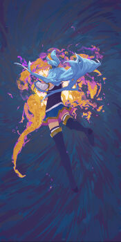 1girl absurdres aqua_(konosuba) bare_shoulders blue_hair blue_skirt boots commentary_request from_behind hair_ornament highres kono_subarashii_sekai_ni_shukufuku_wo! long_hair shiloroshi skirt solo