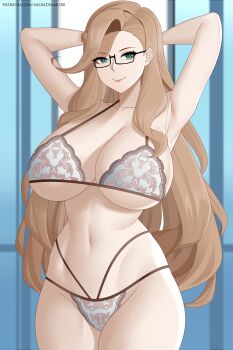 1girl aslindsamure breasts fairy_tail glasses green_eyes highres karameel large_breasts long_hair