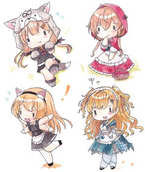 ! 4girls animal_ears animal_hands animal_hood apron basket blonde_hair chibi chibi_only commentary_request dress fake_animal_ears fake_tail flower flying_sweatdrops gloves hair_ornament hairclip halloween_costume highres hood hood_up jervis_(halloween)_(kancolle) jervis_(kancolle) kantai_collection long_hair minneapolis_(halloween)_(kancolle) minneapolis_(kancolle) multiple_girls murasame_(halloween)_(kancolle) murasame_(kancolle) murasame_kai_ni_(kancolle) open_mouth patchwork_clothes paw_gloves paw_pose poipoi_purin short_sleeves simple_background sitting star_(symbol) tail two_side_up waist_apron yuudachi_(halloween)_(kancolle) yuudachi_(kancolle) yuudachi_kai_ni_(kancolle)