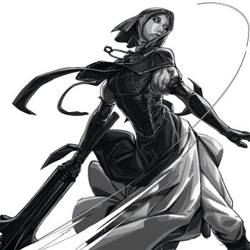 Rule 34 | 1girl, absurdres, attack trail, black capelet, black gloves, black hood, boots, capelet, commentary, cropped legs, dress, dynamic pose, elbow gloves, elden ring, elden ring nightreign, english commentary, flanged mace, gloves, greyscale, highres, holding, holding weapon, jewelry, looking to the side, mace, monochrome, necklace, nicko febrian, solo, undertaker (elden ring), weapon, white background, white dress
