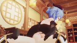 1boy 1girl 3d aether_(genshin_impact) aline_en animated ass black_pantyhose blue_hair ganyu_(genshin_impact) genshin_impact girl_on_top hair_ornament hetero horns indoors interior moaning pantyhose penis pussy rubyredva sex short_hair sound spread_legs tagme testicles torn_clothes torn_pantyhose vaginal video
