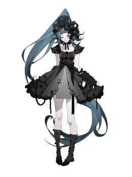 Rule 34 | 1girl, absurdres, boots, frills, full body, hair ornament, highres, long hair, looking at viewer, original, simple background, very long hair, white background