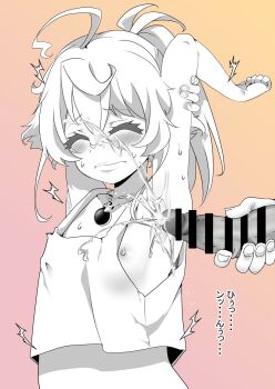 ahoge armpit_sex armpits bar_censor blush censored cum cum_on_armpit cum_on_body cum_on_upper_body ejaculation hair_between_eyes hal_(goshujinomocha) highres jewelry loli midriff necklace penis ponytail presenting_armpit sweat sweatdrop tank_top tanya_degurechaff translation_request youjo_senki