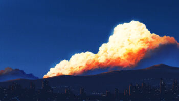 aoha_(twintail) blue_sky building city city_lights cloud commentary_request dusk film_grain landscape mountainous_horizon multicolored_clouds no_humans original outdoors scenery sky sky_focus