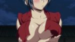 1girl animated blue_hair blush breast_lift breasts covered_erect_nipples female_focus grabbing_another&#039;s_breast groping highres hoods_entertainment huge_breasts injury looking_away manyuu_chifusa manyuu_hikenchou pouty_lips shy solo sweat takagi_jun torn_clothes video yellow_eyes