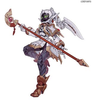 1girl absurdres capelet frieren full_body green_eyes grey_hair highres holding holding_staff humanoid_robot long_hair lordyanyu mechanical_hair mechanization robot robot_girl simple_background solo sousou_no_frieren staff twintails white_background white_capelet