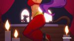 2girls animated arms_up artist_name candle curtains dark-skinned_female dark_skin derpixon female_focus harem_outfit harem_pants highres indoors long_hair looping_animation midriff moaning multiple_girls nintendo o-ring o-ring_top pants purple_hair pussy_juice red_footwear red_pants riding risky_boots shantae shantae_(series) shoes silhouette sound sweat video wayforward wooden_horse