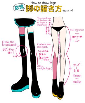 2girls absurdres bare_legs black_panties black_skirt boots cel_shading reference_sheet english_text hatsune_miku highres how_to iroha_(hourai_24) long_legs lower_body midriff miniskirt multiple_girls narrow_waist navel original panties pleated_skirt skinny skirt thigh_boots thighhighs underwear vocaloid zettai_ryouiki