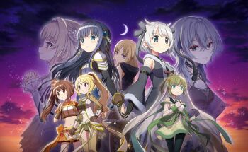 6+girls anna_mel apron aqua_eyes arm_belt arm_cutout armor artist_request azusa_mifuyu back_bow barbell_piercing bare_shoulders belt belt_buckle black_belt black_choker black_dress black_jacket black_pantyhose black_scrunchie black_shirt black_shorts black_tank_top blonde_hair blue_dress blue_eyes blue_hair bow bow_skirt bowtie bracer breastplate bridal_gauntlets brown_bridal_gauntlets brown_hair buckle card chest_belt chest_jewel choker clenched_hand closed_mouth clothing_cutout cloud coat collar crescent_moon crop_top cropped_shirt cross-laced_clothes cross-laced_dress crossed_bangs detached_collar detached_sleeves determined dress ear_piercing fleur-de-lis flower frilled_dress frilled_sleeves frills from_side frown fur-trimmed_coat fur-trimmed_hood fur-trimmed_sleeves fur_trim furrowed_brow gem gold_buckle gradient_clothes gradient_dress gradient_sky green_bow green_dress green_hair green_shirt green_theme grey_bow grey_coat grey_dress grey_eyes grey_hair grey_sleeves hair_between_eyes hair_bow hair_flower hair_horns hair_intakes hair_ornament hair_scrunchie hand_on_own_chest hand_on_own_hip happy high_collar high_ponytail highres higure_fuka holding holding_card holding_hands hood hood_down hooded_coat hooded_jacket industrial_piercing interlocked_fingers jacket layered_dress light_blush light_particles lips long_dress long_hair long_sidelocks long_sleeves looking_ahead looking_back magia_record:_mahou_shoujo_madoka_magica_gaiden magical_girl mahou_shoujo_madoka_magica mahou_shoujo_madoka_magica_magia_exedra medium_hair midriff miniskirt moon multiple_girls nanami_yachiyo nape_braid navel o-ring o-ring_belt off-shoulder_dress off_shoulder open_clothes open_coat open_dress orange_bow orange_flower orange_shirt orange_skirt orange_sky outdoors outline own_hands_clasped own_hands_together pantyhose pauldrons piercing pink_bow pink_bowtie pink_eyes pink_lips pleated_skirt ponytail poster_(medium) print_dress purple_eyes purple_sky red_gemstone scrunchie see-through_clothes see-through_veil shirt shirt_under_dress short_dress short_hair shorts shorts_under_skirt shoulder_armor side_ponytail sidelocks skirt skirt_set sky sleeve_cuffs sleeveless sleeveless_coat sleeveless_dress sleeveless_jacket sleeves_past_wrists spiked_choker spikes star_(sky) star_(symbol) star_print starry_sky string sunset tank_top tareme tarot tarot_card togame_momoko turtleneck turtleneck_dress turtleneck_shirt two-tone_dress veil very_long_hair vest waist_apron waist_bow wavy_hair white_apron white_bow white_collar white_dress white_flower white_hair white_outline white_veil white_vest wide_sleeves yoake_sumire yui_tsuruno yukino_kanae