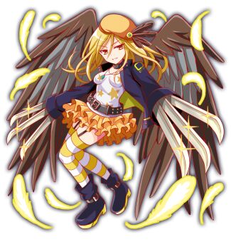 1girl amulet anime_coloring anklet aqua_gemstone artist_request belt belt_boots belt_buckle belt_collar beret black_belt black_boots black_collar black_feathers black_garter_straps black_sleeves black_straps boots breasts brown_feathers brown_wings buckle closed_mouth collar crash_fever dot_nose dual_wielding eyelashes feathered_wings feathers frilled_skirt frills full_body game_cg garter_straps gem hair_between_eyes hat hat_feather high_collar holding horizontal-striped_thighhighs horus_(crash_fever) jacket jewelry layered_skirt leather leather_jacket long_hair looking_at_viewer medium_breasts miniskirt necklace number_print numbered official_art orange_hat orange_skirt outline print_shirt print_sleeves punk red_outline shirt simple_background skirt sleeve_cuffs sleeves_past_fingers sleeves_past_wrists smile solo square square_print star_(symbol) star_print straight_hair streetwear striped_clothes striped_thighhighs tachi-e teardrop-shaped_gem teeth thighhighs third-party_source transparent_background two-sided_fabric two-sided_jacket two-tone_wings weapon white_shirt white_thighhighs wings yellow_eyes yellow_feathers yellow_outline yellow_thighhighs