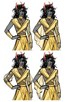 Rule 34 | 1girl, adapted costume, black eyes, black hair, blue tongue, breasts, cape, collarbone, colored sclera, colored skin, colored tongue, commentary, crescent, crescent necklace, english commentary, eyepatch, gold necklace, hand on own hip, highres, homestuck, horns, jewelry, long hair, long sleeves, multiple views, necklace, open mouth, orange horns, pants, pointy ears, print cape, prosthesis, prosthetic arm, puffy sleeves, see-through cape, see-through clothes, see-through skirt layer, see-through sleeves, short sleeves, sideboob, simple background, single sleeve, skirt, smile, star (symbol), star print, teardew, teeth, troll (homestuck), upper body, variations, vriska serket, white background, wrap top, yellow pants, yellow sclera, yellow skirt