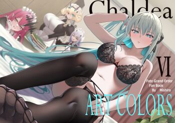 3girls apron baobhan_sith_(fate) bare_shoulders barghest_(fate) black_bra black_pantyhose black_unitard blonde_hair blue_eyes blush bow bra braid breasts commentary_request fate/grand_order fate_(series) forked_eyebrows frilled_apron frills green_eyes grey_eyes grey_hair hair_bow half_up_braid heterochromia highres horns huge_breasts lace lace-trimmed_bra lace_trim large_breasts long_hair looking_at_viewer maid maid_apron maid_headdress melusine_(fate) mishiro_(ixtlolton) morgan_le_fay_(fate) mother_and_daughter multiple_girls navel one_eye_closed original pantyhose parted_lips pink_hair pointy_ears ponytail red_eyes sidelocks small_breasts smile tongue tongue_out underwear very_long_hair white_apron white_hair