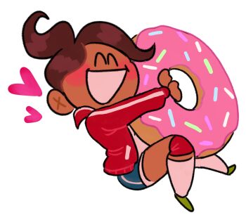 Rule 34 | asahina aoi, blue shorts, blush, brown hair, chibi, chibi only, closed eyes, commentary, danganronpa: trigger happy havoc, danganronpa (series), dark-skinned female, dark skin, donut, english commentary, food, full body, green shoes, highres, holding, holding donut, holding food, jacket, long sleeves, medium hair, open clothes, open jacket, open mouth, oversized food, oversized object, ponytail, red jacket, shirt, shoes, shorts, smile, socks, solo, sprinkles, transparent background, white shirt, white socks, wolfmanritch