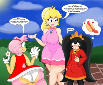 1futa 2girls :o age_difference amy_rose ashley_(warioware) ass black_hair blonde_hair blue_eyes blush breasts bulge crown earrings english_text erection erection_under_clothes furry furry_female futa_with_female futanari huge_ass huge_breasts huge_penis jewelry loli multiple_girls nintendo open_mouth panties penis piercing ponytail princess_peach size_difference sonic_(series) speech_bubble surprised touhoufan twintails underwear warioware