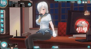 10s 3d animated animated_gif blue_eyes bouncing_breasts breasts custom_maid_3d_2 desk hairclip hamakaze_(kancolle) kantai_collection large_breasts school_uniform serafuku silver_hair skirt tagme ugoira underwear user_interface