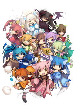 Rule 34 | 1boy, 6+girls, ^ ^, absurdres, ahoge, animal ears, bag, bat wings, bell, black dress, black hair, black hat, black wings, blonde hair, blue dress, blue eyes, blue hair, blue tail, blush stickers, book, bow, brown collar, brown dress, brown eyes, brown hair, brown tail, cat boy, cat ears, cat girl, cat tail, closed eyes, collar, dress, emil chronicle online, food, ghost boy, ghost girl, ghost tail, glasses, green dress, green hair, green scarf, green tail, grey eyes, grey tail, hair bell, hair bow, hair ornament, hair ribbon, halo, hat, highres, holding, holding bag, holding book, multiple girls, nekomata ai, nekomata akane, nekomata anzu, nekomata kuro, nekomata kurumi, nekomata midori, nekomata momo, nekomata shiro, nekomata sora, nekomata sumire, nekomata wakana, nekomata yamabuki, official art, open mouth, orange hair, orange shirt, paper bag, pink dress, pink hair, pink ribbon, pink tail, ponytail, purple eyes, purple hair, red dress, red eyes, ribbon, scarf, shirt, siblings, smile, steamed bun, striped tail, tail, tearing up, twintails, two-tone dress, two side up, white background, white dress, white hair, white tail, white wings, wings, yellow bow, yellow dress, yellow eyes, yellow ribbon